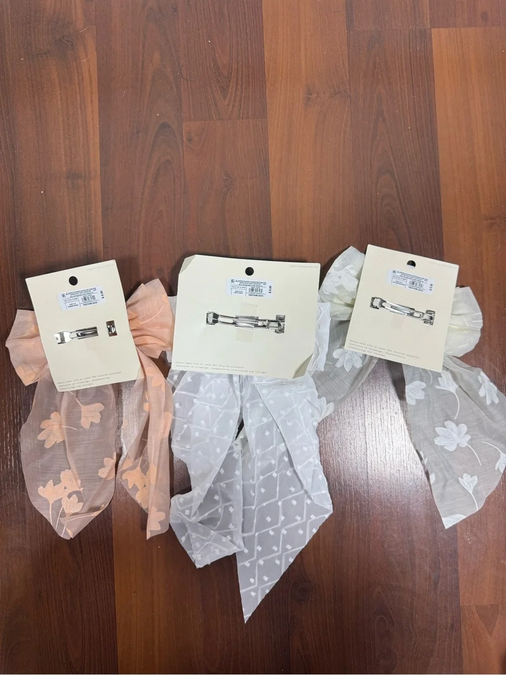 a new day 3 Floral Sheer Bow Hair Clips - Peach, White, Cream